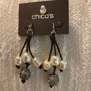 0142-Chico's Pearl and Silver Dangle Earrings